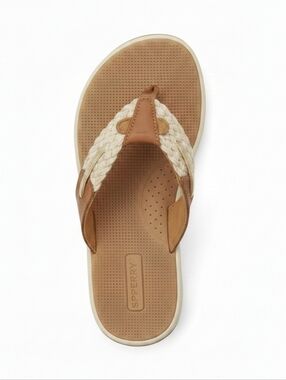 Sperry | Sahara Gold Braided Cotton And Leather Wave Molding Thong Sandals NWT!